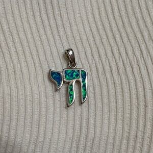 S 925 Chai Silver Pendant with Blue and Green Inlay